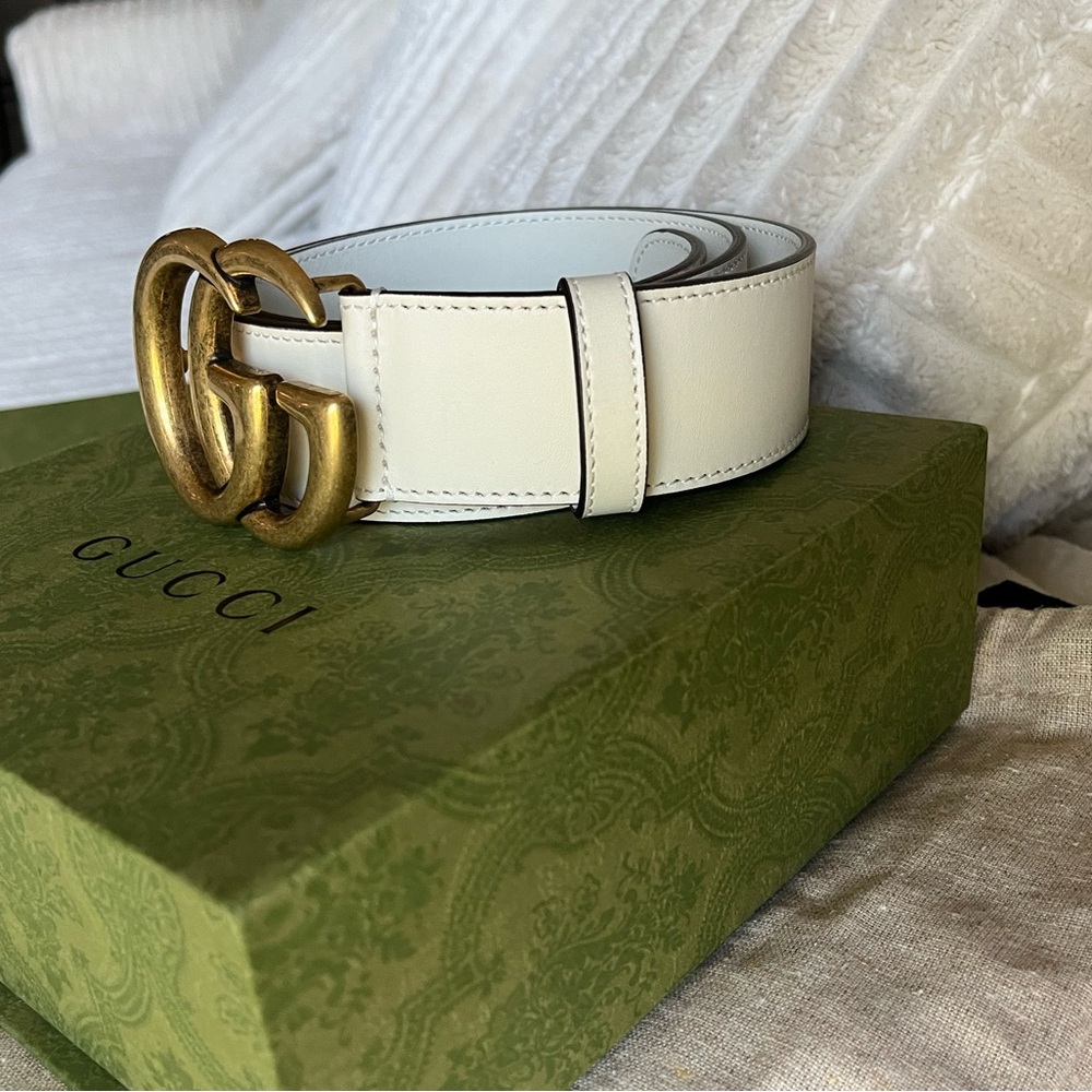 Gucci GG Marmont Wide Belt White/Gold - Picture 2 of 6